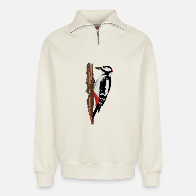Specht - Relaxed Unisex Organic Half Zip Sweatshirt – von SPREAD - Naturweiß