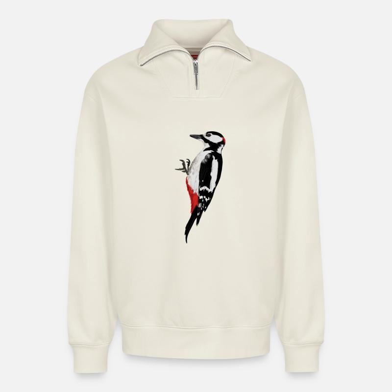 Specht - Relaxed Unisex Organic Half Zip Sweatshirt – von SPREAD - Naturweiß