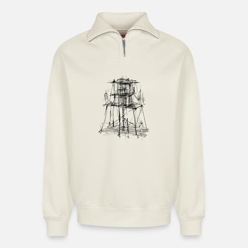 Architecture Tower - Relaxed Unisex Organic Half Zip Sweatshirt – by SPREAD - off white