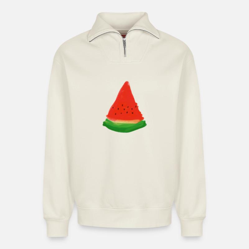 Aquarell-Wassermelonen-Scheibe - Relaxed Unisex Organic Half Zip Sweatshirt – von SPREAD - Naturweiß