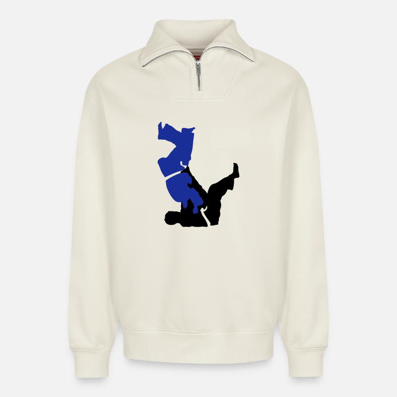judo - Relaxed Unisex Organic Half Zip Sweatshirt – by SPREAD - off white