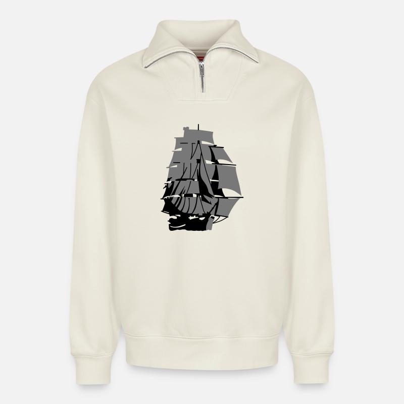 Segelschiff - Relaxed Unisex Organic Half Zip Sweatshirt – von SPREAD - Naturweiß
