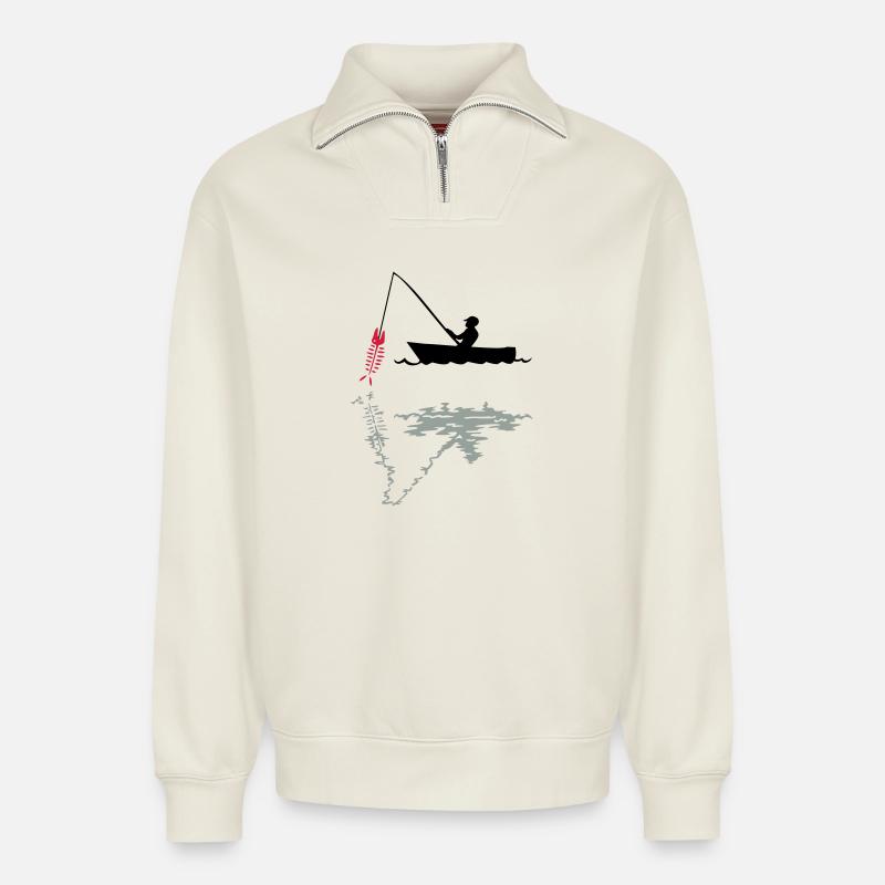 pêcheur - Sweat unisexe décontracté en coton biologique à demi-zip – de SPREAD - blanc cassé