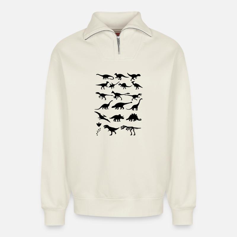 Dinosaurier - Relaxed Unisex Organic Half Zip Sweatshirt – von SPREAD - Naturweiß