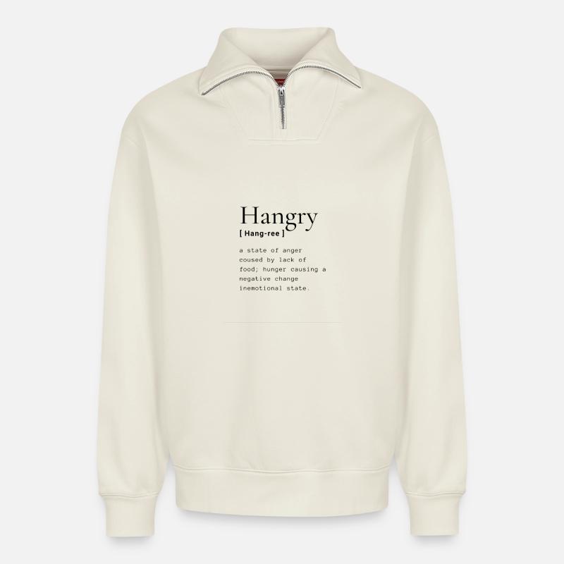 Hangry black - Relaxed Unisex Organic Half Zip Sweatshirt – von SPREAD - Naturweiß