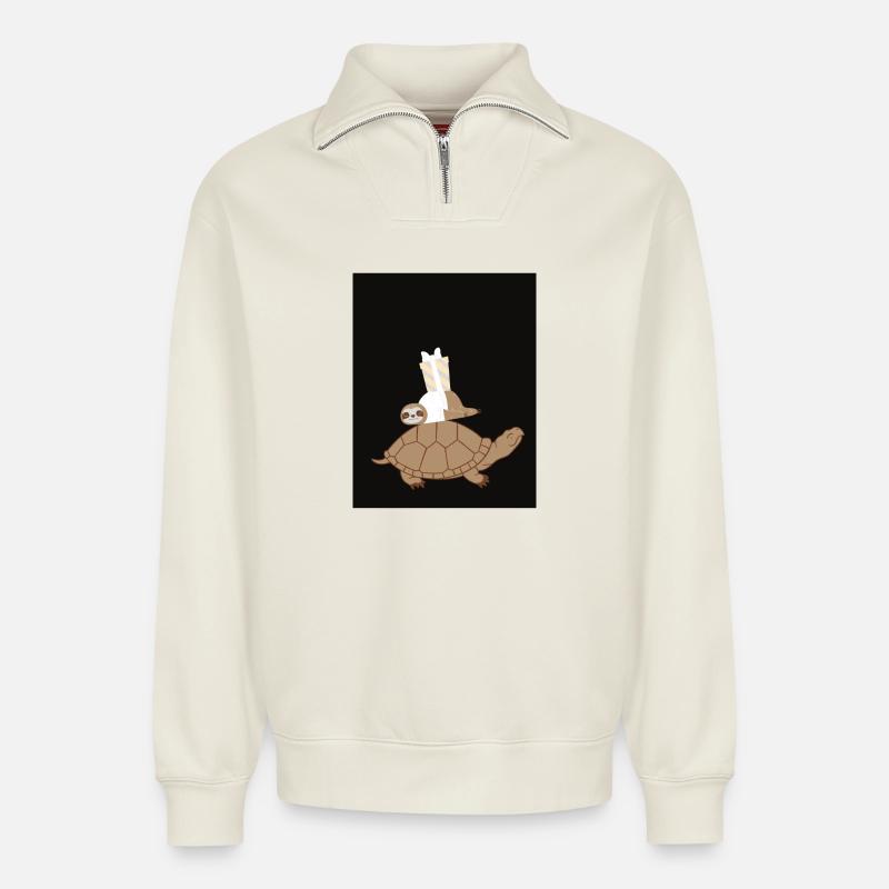 Tiere - Relaxed Unisex Organic Half Zip Sweatshirt – von SPREAD - Naturweiß