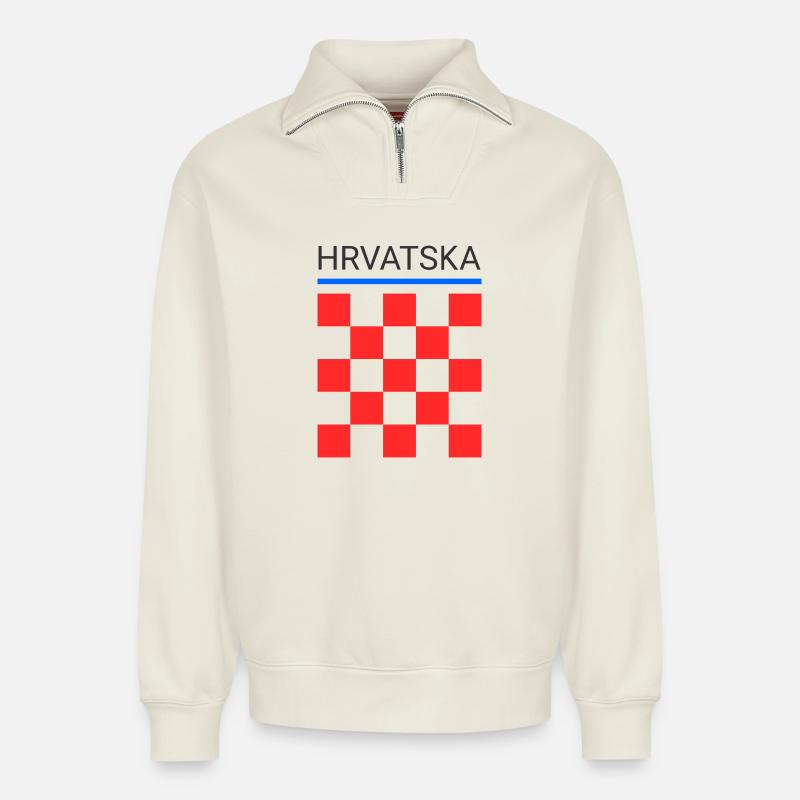 Hrvatska - Relaxed Unisex Organic Half Zip Sweatshirt – von SPREAD - Naturweiß