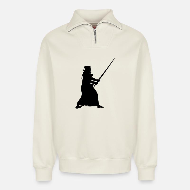 Kendo - Sweat unisexe décontracté en coton biologique à demi-zip – de SPREAD - blanc cassé