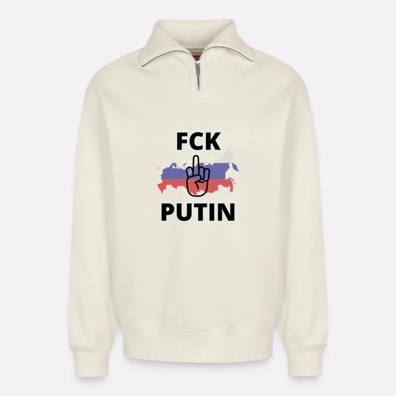 FCK PTN - Relaxed Unisex Organic Half Zip Sweatshirt – von SPREAD - Naturweiß