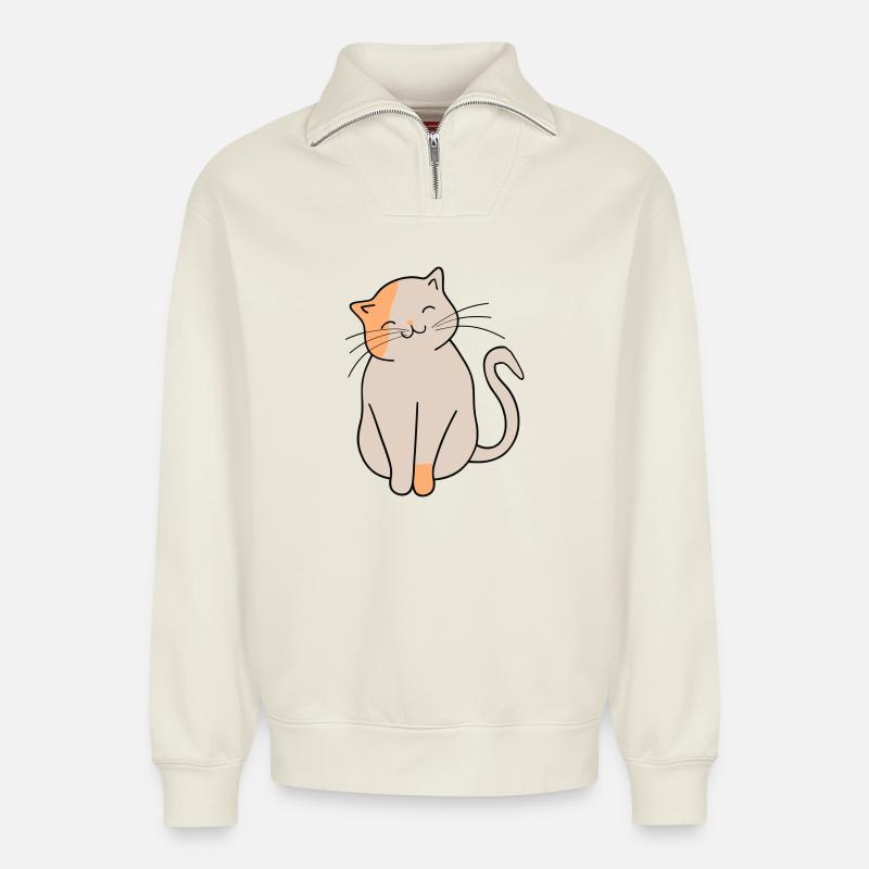 Katze - Relaxed Unisex Organic Half Zip Sweatshirt – von SPREAD - Naturweiß