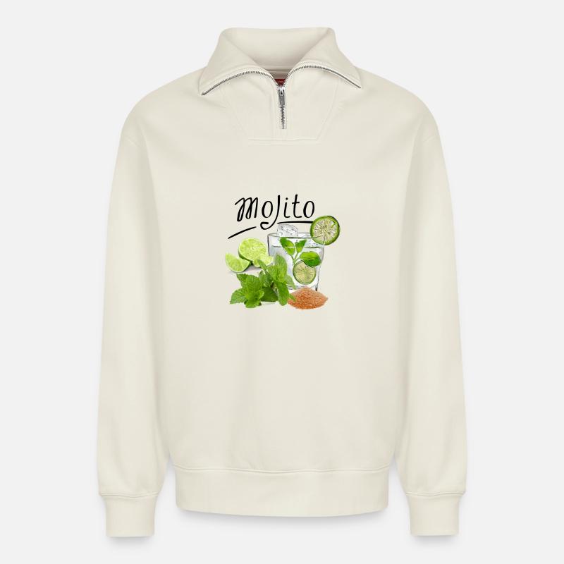 Mojito Drink ART - Relaxed Unisex Organic Half Zip Sweatshirt – von SPREAD - Naturweiß