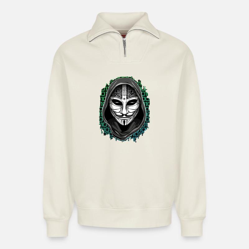Anonymous Hacker - Relaxed Unisex Organic Half Zip Sweatshirt – by SPREAD - off white