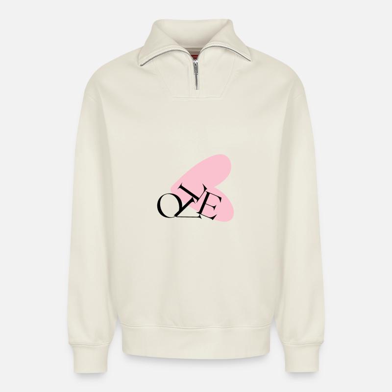 Abstrakte Herztypografie NE - Relaxed Unisex Organic Half Zip Sweatshirt – von SPREAD - Naturweiß