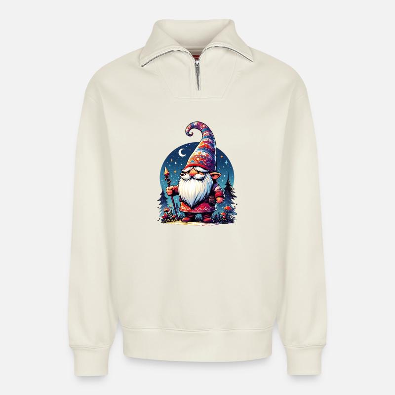 Gnom-Goblin-Elf - Relaxed Unisex Organic Half Zip Sweatshirt – von SPREAD - Naturweiß