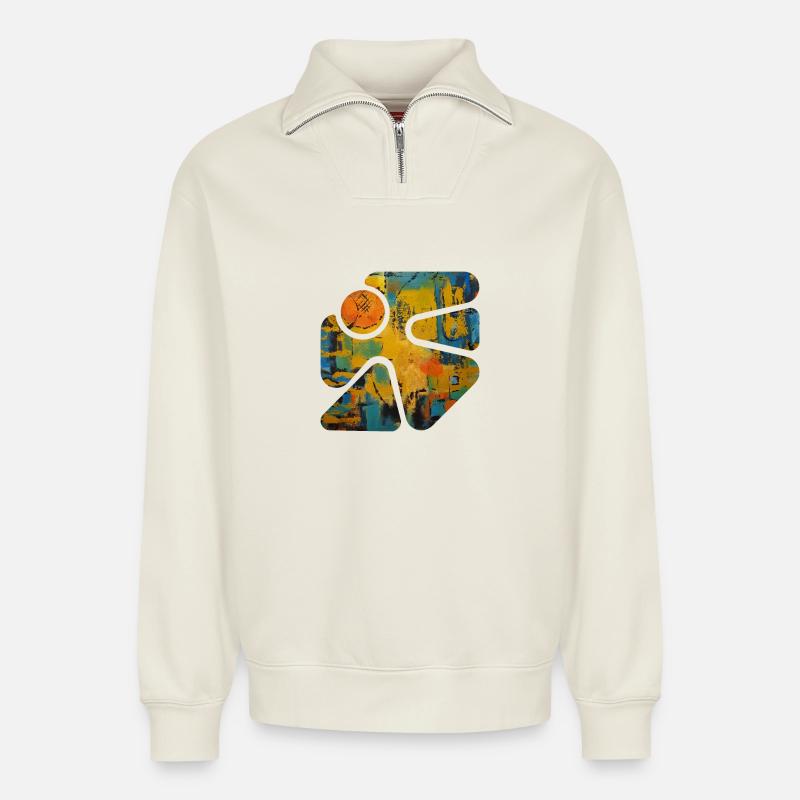 Bunte Straßenkunst - Relaxed Unisex Organic Half Zip Sweatshirt – von SPREAD - Naturweiß