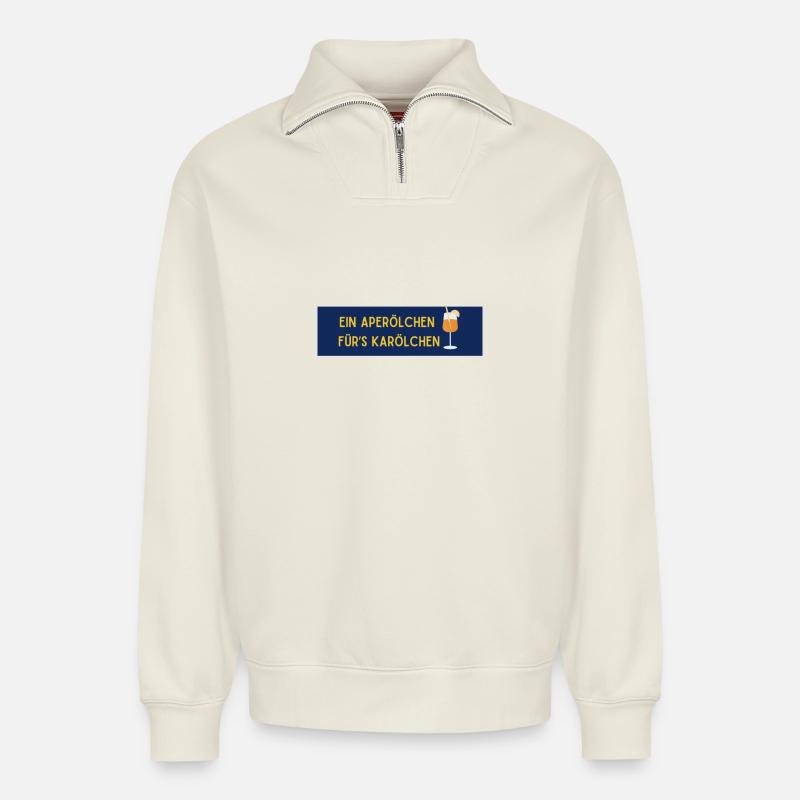 Aperölchen für's Karölchen - Relaxed Unisex Organic Half Zip Sweatshirt – von SPREAD - Naturweiß