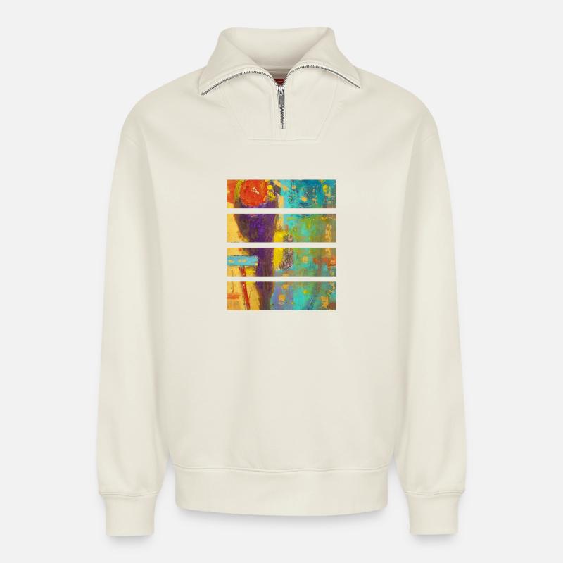 Lebendige abstrakte Blumenkomposition - Relaxed Unisex Organic Half Zip Sweatshirt – von SPREAD - Naturweiß