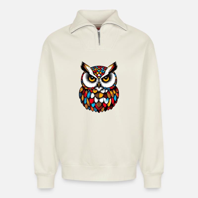 Eule - Relaxed Unisex Organic Half Zip Sweatshirt – von SPREAD - Naturweiß