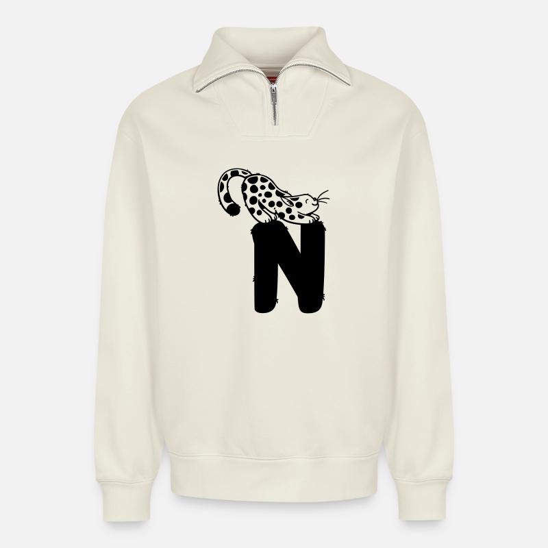 Katze Buchstabe N - Relaxed Unisex Organic Half Zip Sweatshirt – von SPREAD - Naturweiß