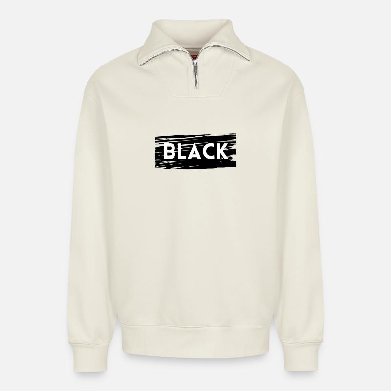 Noir - Sweat unisexe décontracté en coton biologique à demi-zip – de SPREAD - blanc cassé