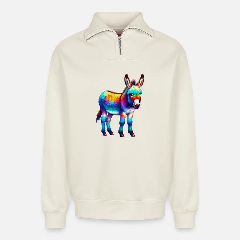 Mule âne - Sweat unisexe décontracté en coton biologique à demi-zip – de SPREAD - blanc cassé