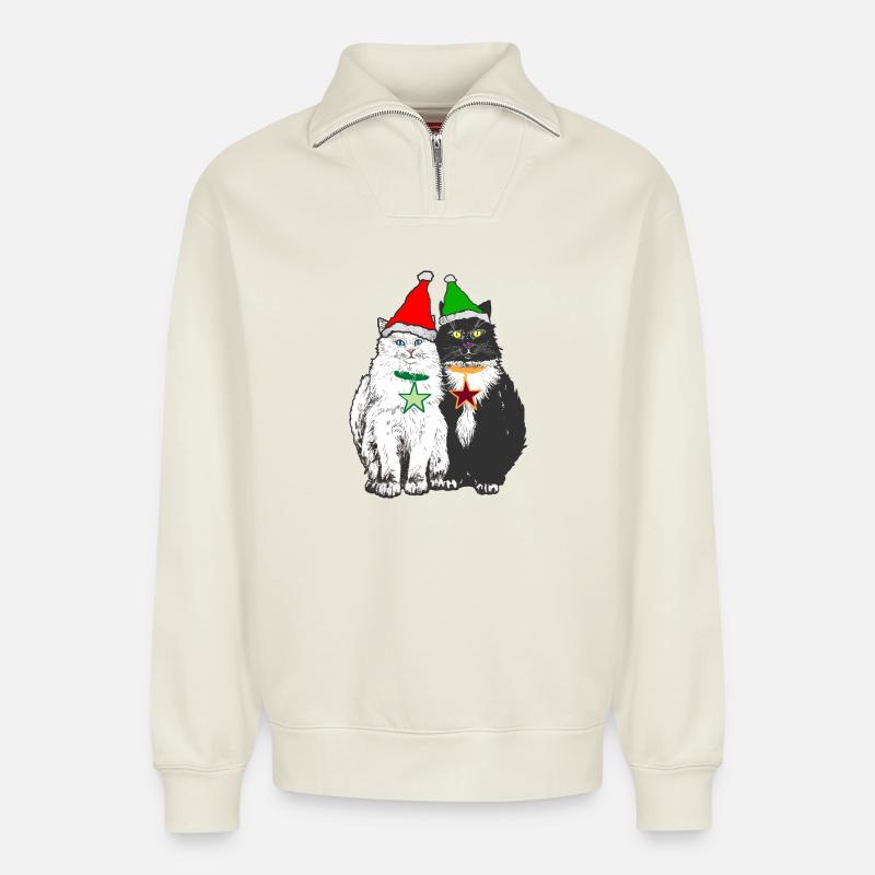 DIE WEIHNACHTSKATZEN - Relaxed Unisex Organic Half Zip Sweatshirt – von SPREAD - Naturweiß