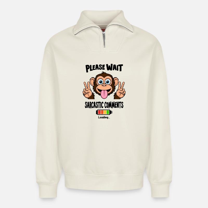 Drôle de singe - Sweat unisexe décontracté en coton biologique à demi-zip – de SPREAD - blanc cassé