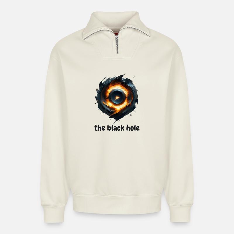 Das Schwarze Loch - Relaxed Unisex Organic Half Zip Sweatshirt – von SPREAD - Naturweiß