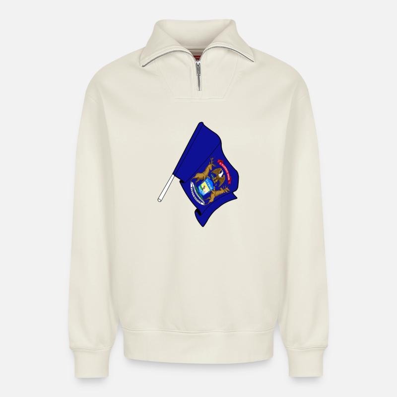 Flagge von Michigan - Relaxed Unisex Organic Half Zip Sweatshirt – von SPREAD - Naturweiß