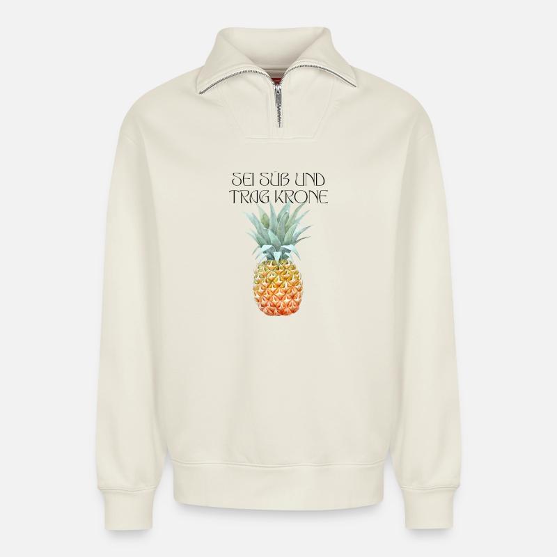 Sei süß und trag Krone - Relaxed Unisex Organic Half Zip Sweatshirt – von SPREAD - Naturweiß