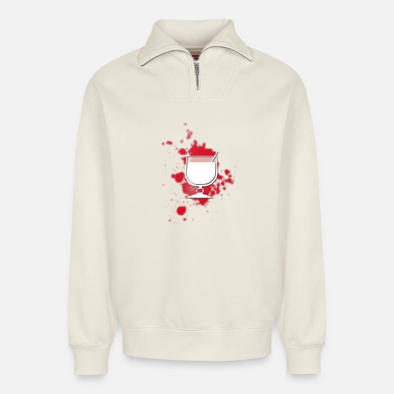 WEINGLAS mit punktiertem HG - Relaxed Unisex Organic Half Zip Sweatshirt – von SPREAD - Naturweiß