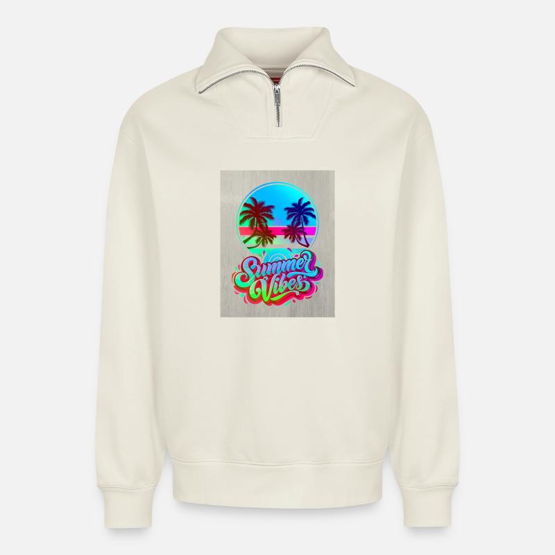 Le parfum tropical de la Méditerranée - Sweat unisexe décontracté en coton biologique à demi-zip – de SPREAD - blanc cassé