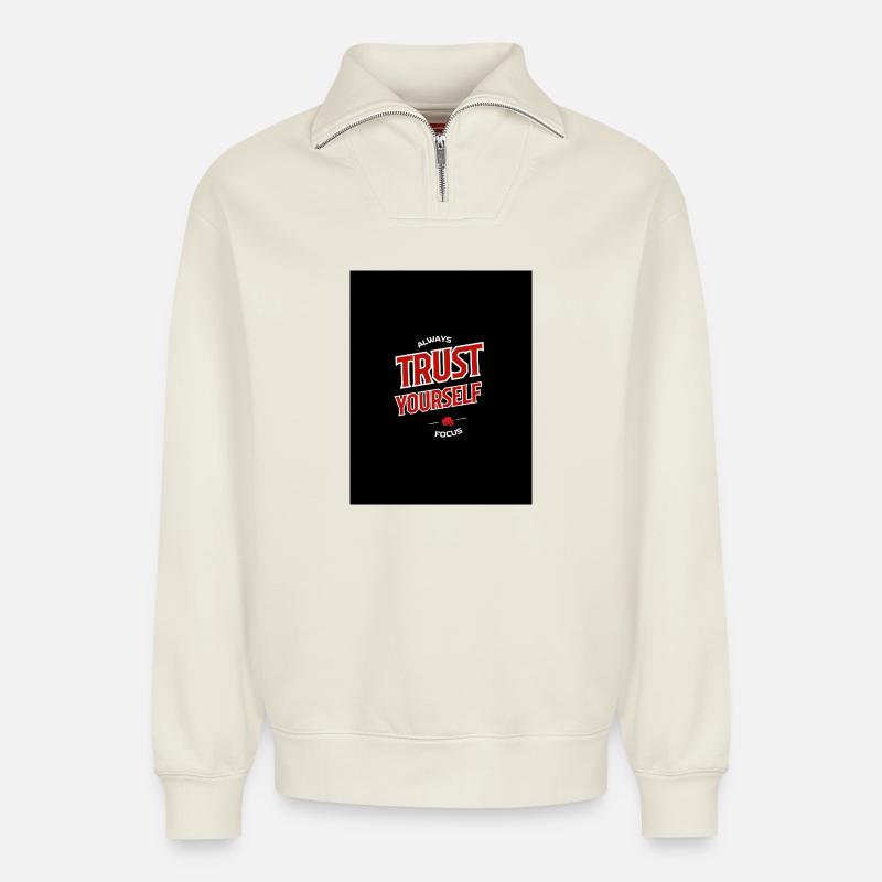 Ermutigung Selbstvertrauen - Relaxed Unisex Organic Half Zip Sweatshirt – von SPREAD - Naturweiß