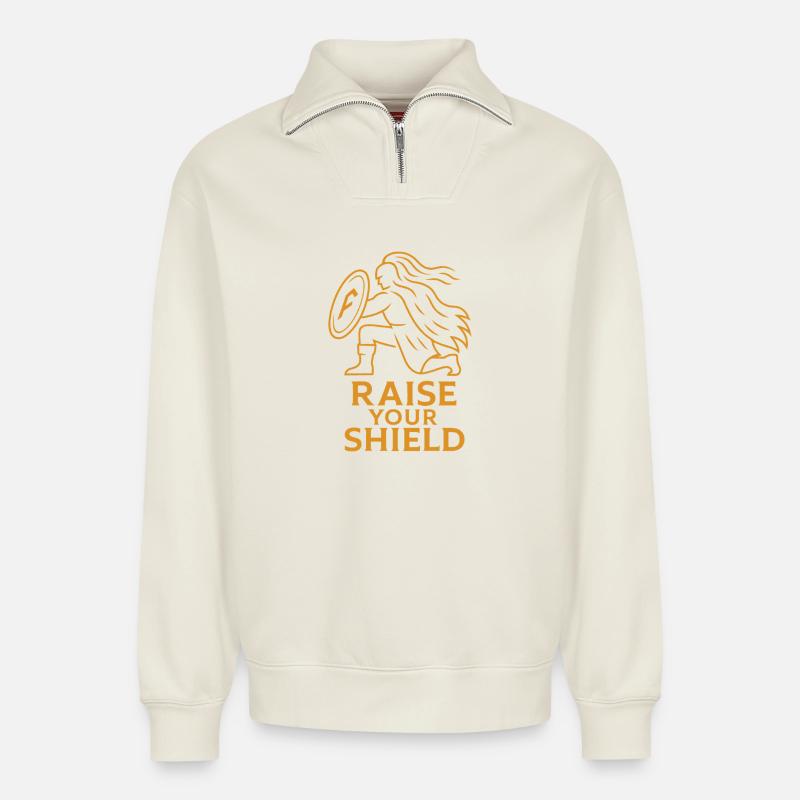 Illustration eines ermächtigten Schildes - Relaxed Unisex Organic Half Zip Sweatshirt – von SPREAD - Naturweiß