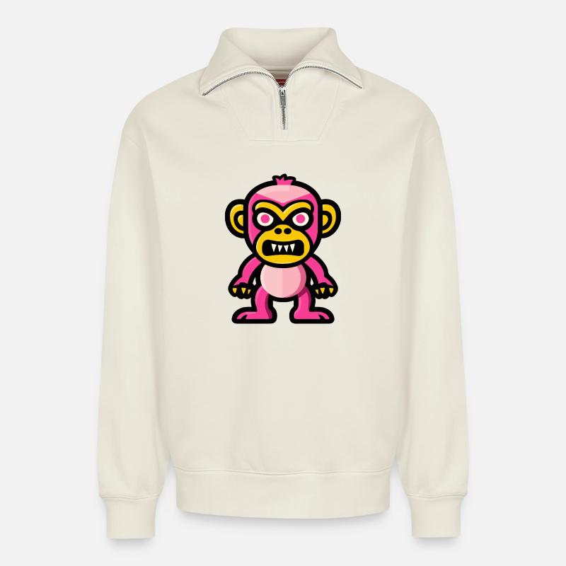 Affe Halloween Comic Lustig - Relaxed Unisex Organic Half Zip Sweatshirt – von SPREAD - Naturweiß