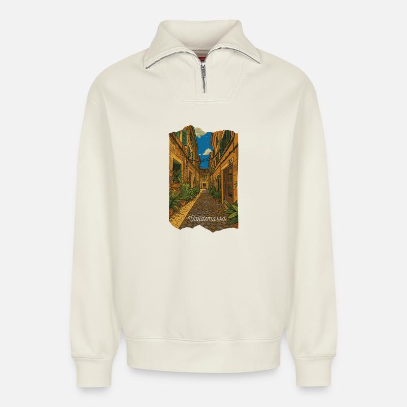 Valldemossa - Mallorca - Relaxed Unisex Organic Half Zip Sweatshirt – by SPREAD - off white