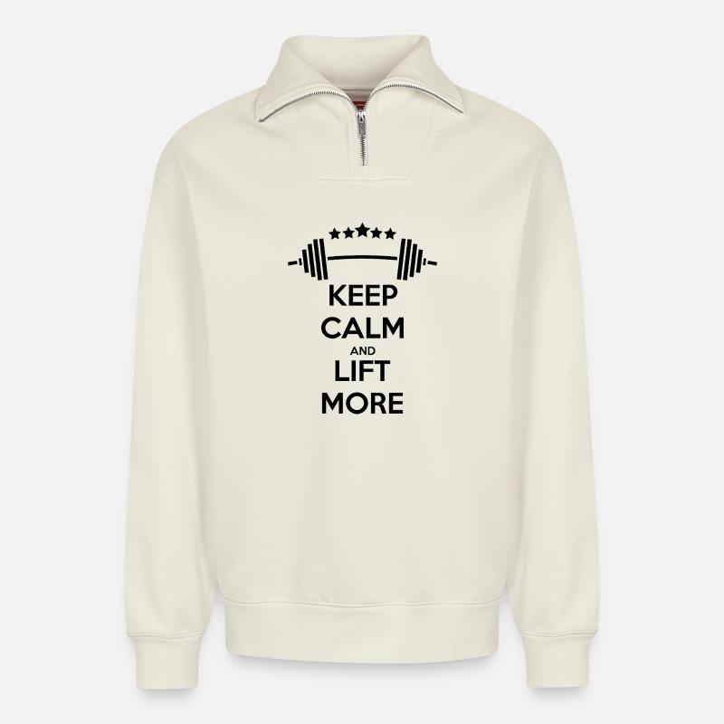 Keep Calm GYM: Kraft & Motivation - Relaxed Unisex Organic Half Zip Sweatshirt – von SPREAD - Naturweiß