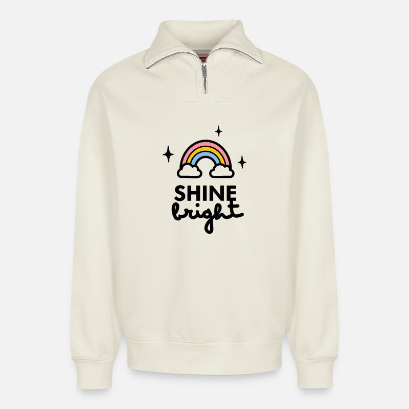 Shine Bright logo - Relaxed Unisex Organic Half Zip Sweatshirt – by SPREAD - off white