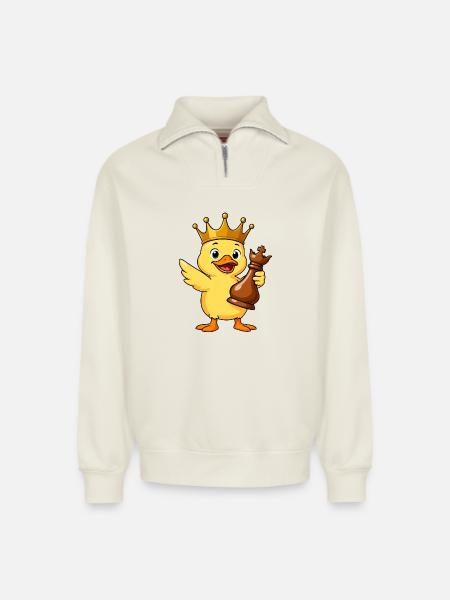 Funny Duck Chess Player King Queen Cartoon - Relaxed Unisex Organic Half Zip Sweatshirt – by SPREAD - off white