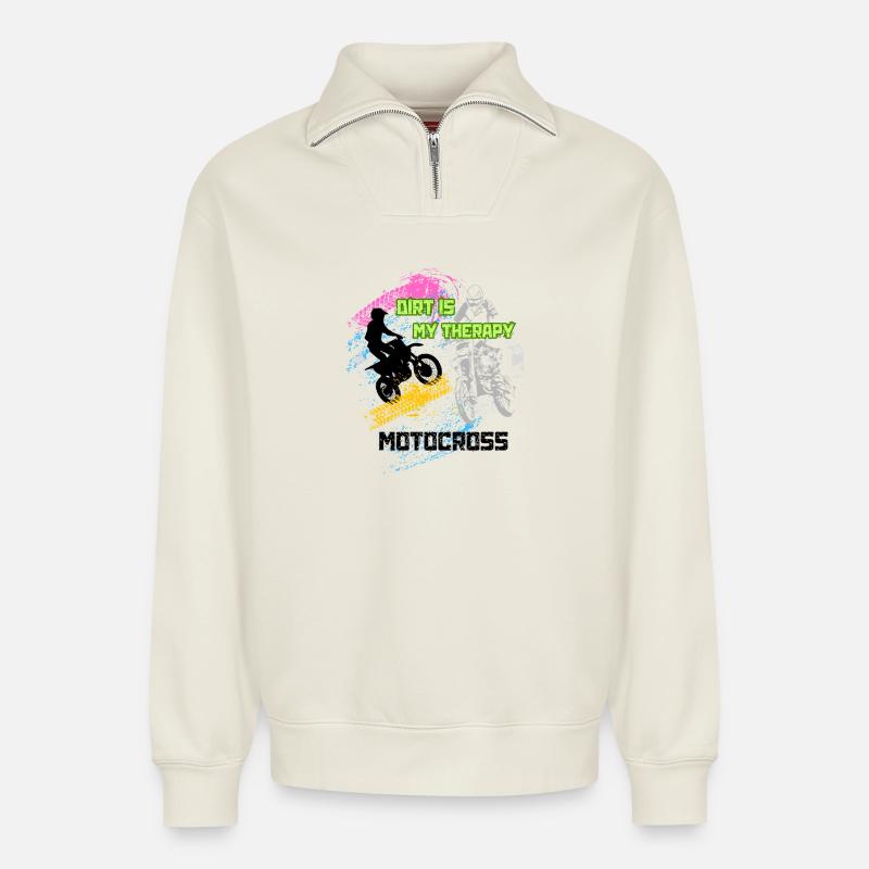 Motocross Graffiti - Relaxed Unisex Organic Half Zip Sweatshirt – von SPREAD - Naturweiß