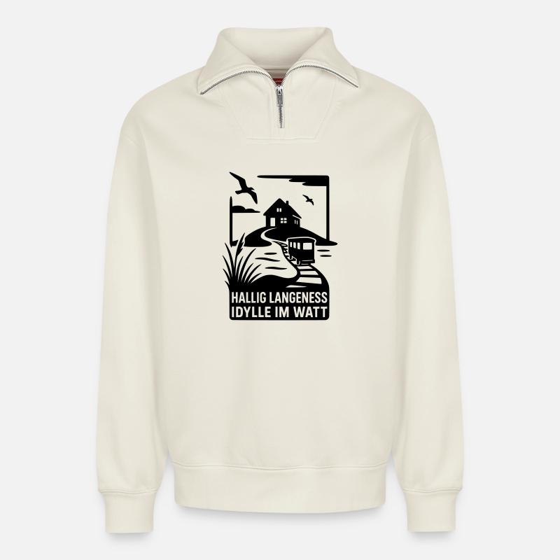 Hallig Langeneß - Relaxed Unisex Organic Half Zip Sweatshirt – von SPREAD - Naturweiß