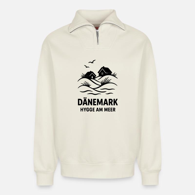 Dänemark Hygge - Relaxed Unisex Organic Half Zip Sweatshirt – von SPREAD - Naturweiß