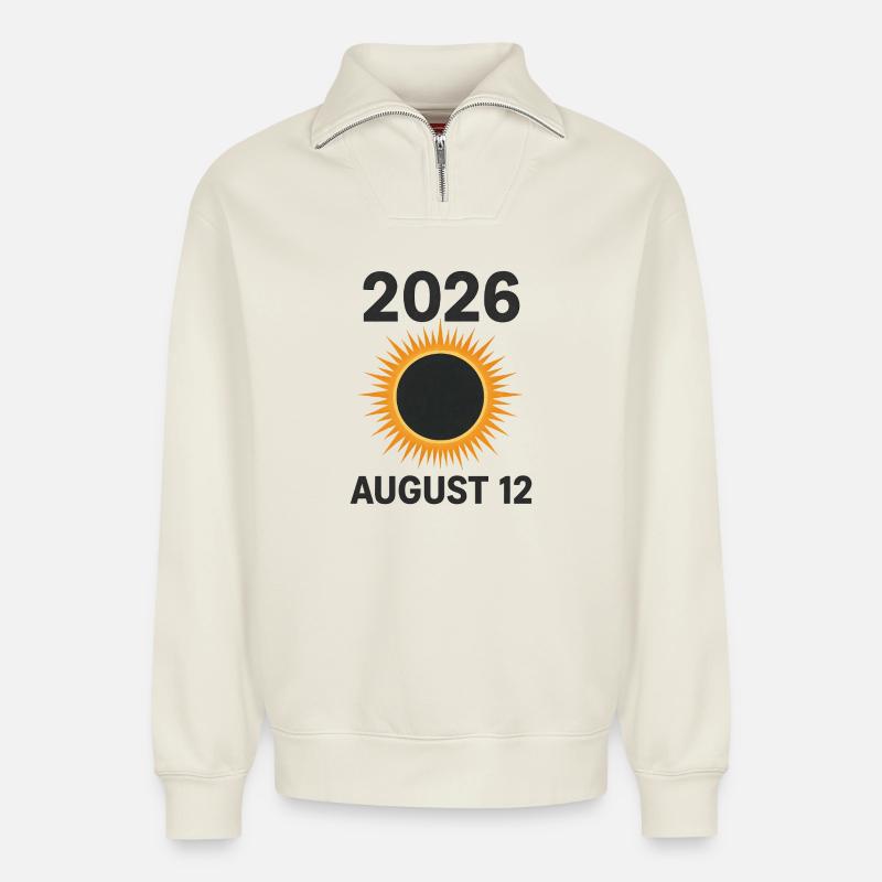 2026 August 12 - total solar eclipse - Relaxed Unisex Organic Half Zip Sweatshirt – by SPREAD - off white