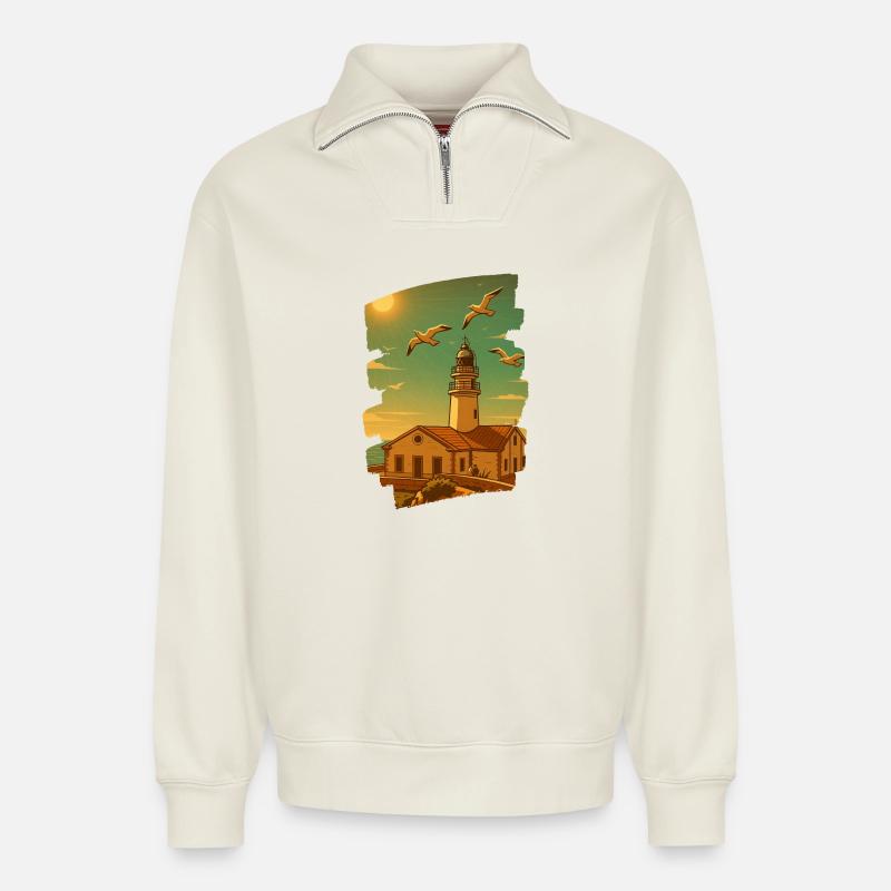 Far de Capdepera - Cala Ratjada - Relaxed Unisex Organic Half Zip Sweatshirt – by SPREAD - off white