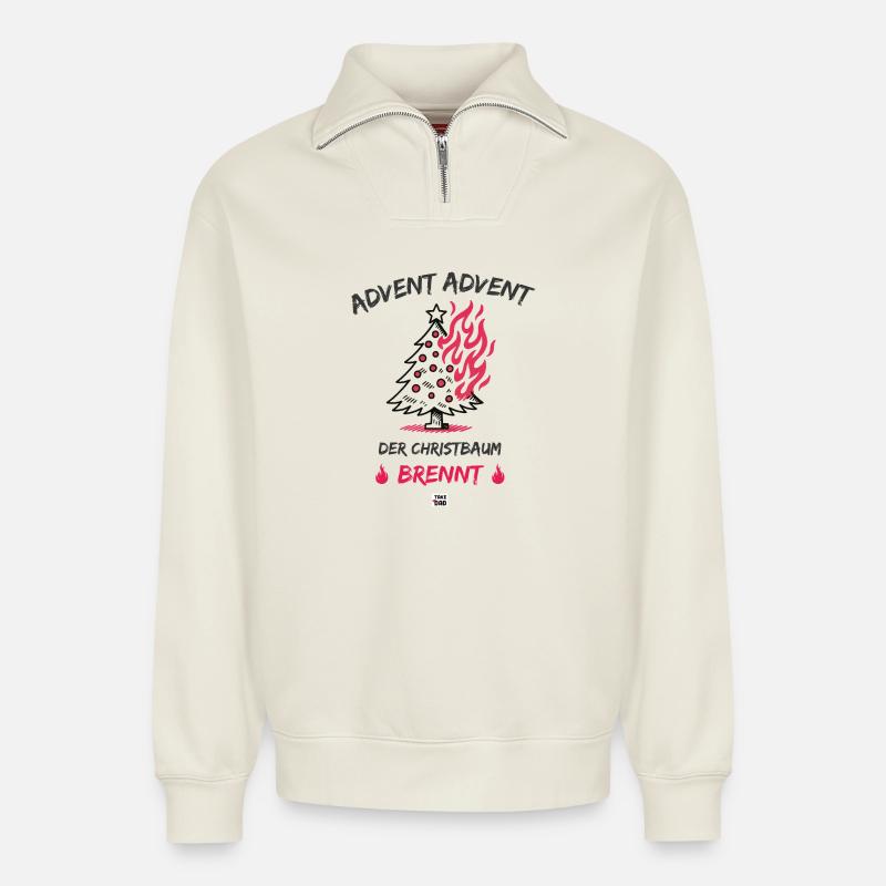 Advent, Advent - der Christbaum brennt - Relaxed Unisex Organic Half Zip Sweatshirt – von SPREAD - Naturweiß