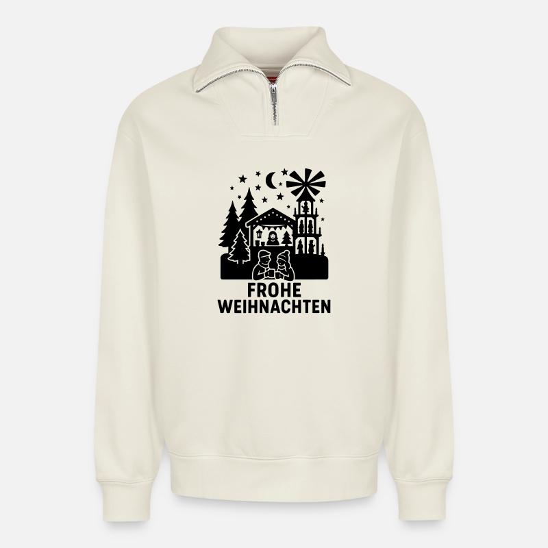 frohe weihnachten weihnachtsmarkt - Relaxed Unisex Organic Half Zip Sweatshirt – von SPREAD - Naturweiß