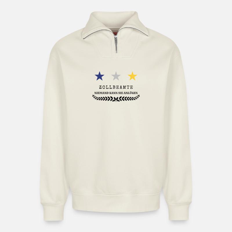 Zollbeamter - Relaxed Unisex Organic Half Zip Sweatshirt – von SPREAD - Naturweiß