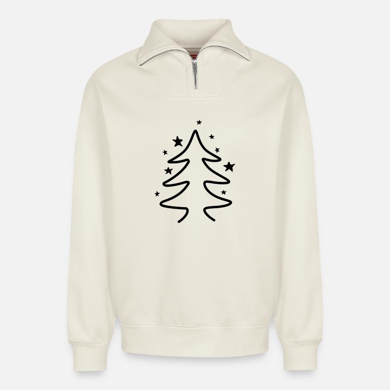 Minimalistischer Weihnachtsbaum mit Sternen - Relaxed Unisex Organic Half Zip Sweatshirt – von SPREAD - Naturweiß