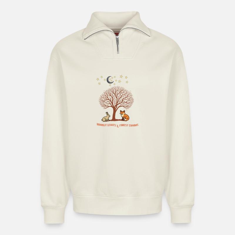 Mitternacht blättert Waldfreunde - Relaxed Unisex Organic Half Zip Sweatshirt – von SPREAD - Naturweiß