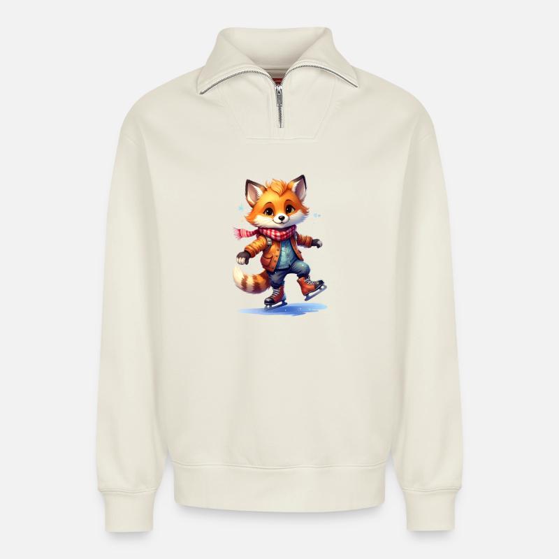 Fox skating - Relaxed Unisex Organic Half Zip Sweatshirt – by SPREAD - off white